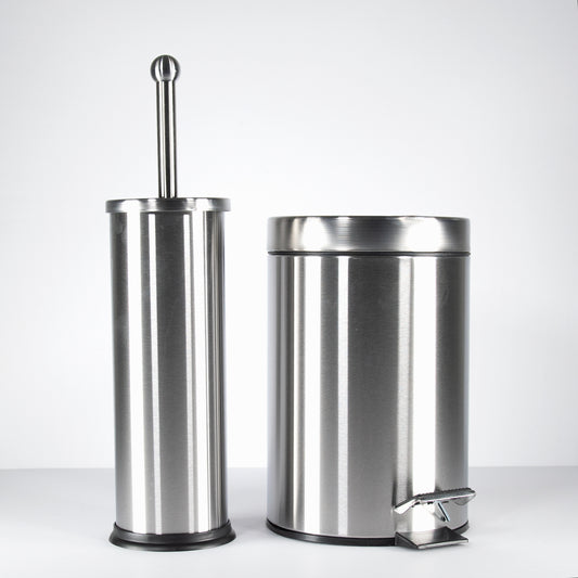 2 Piece Bathroom Accessories Set - Toilet Brush and Pedal Bin