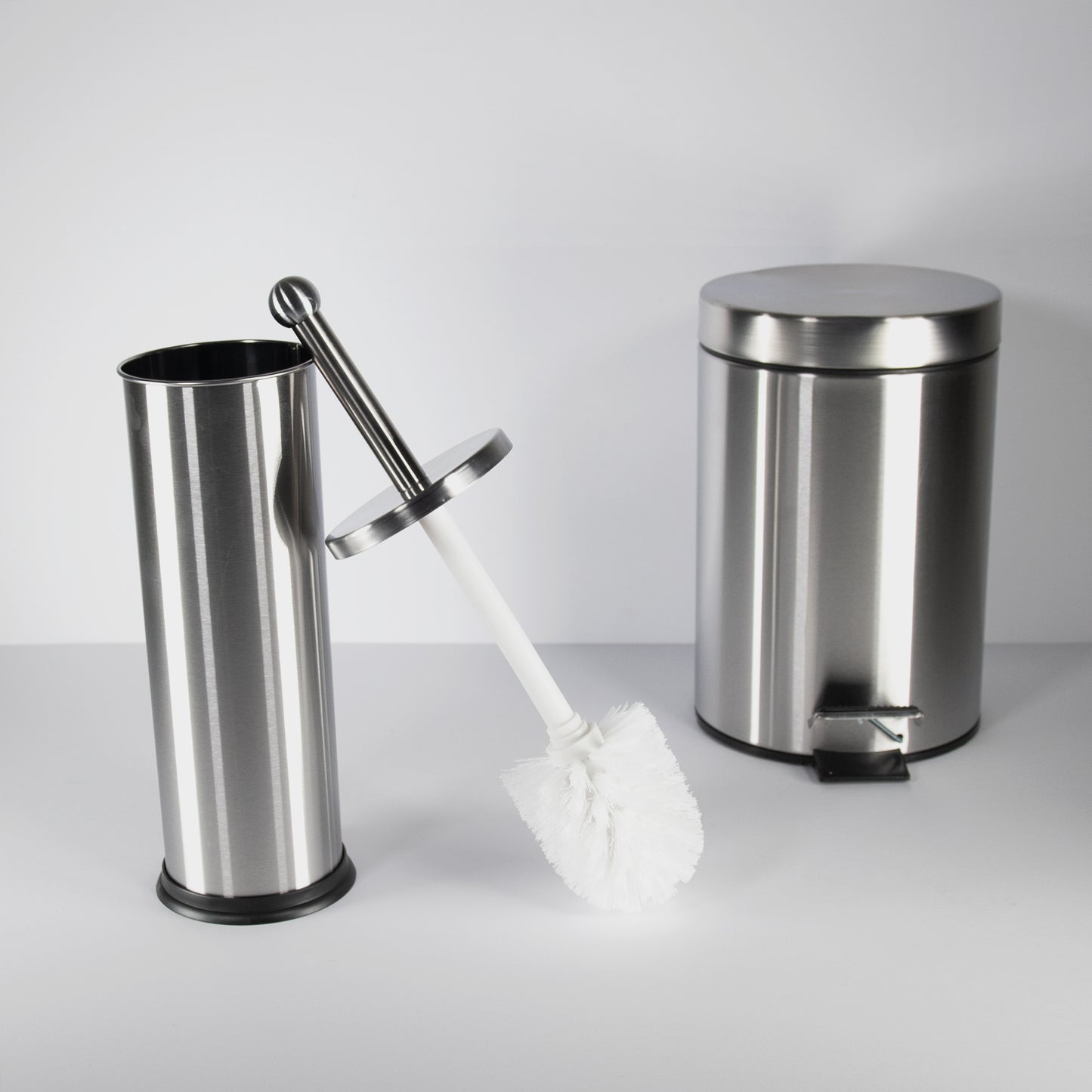 2 Piece Bathroom Accessories Set - Toilet Brush and Pedal Bin