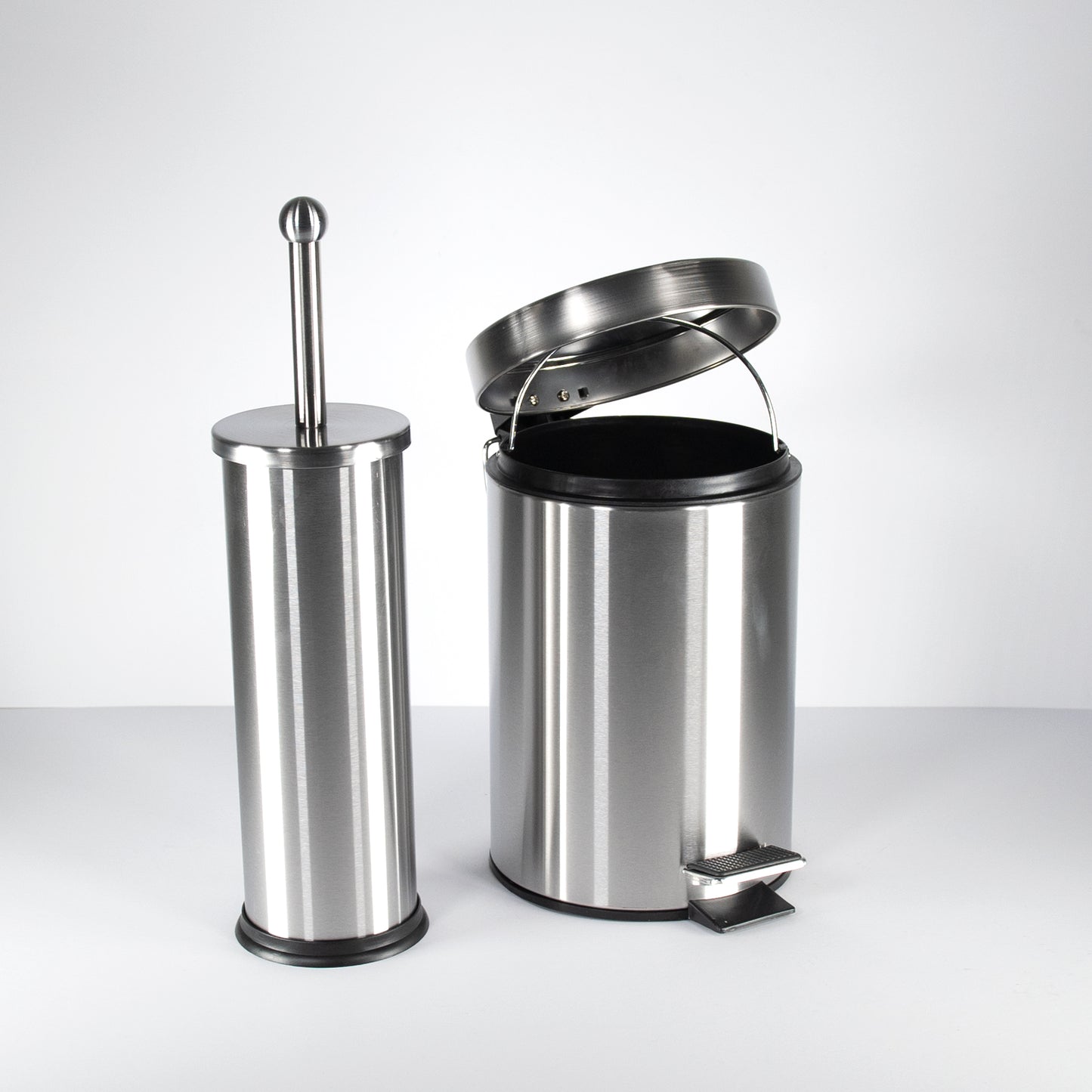 2 Piece Bathroom Accessories Set - Toilet Brush and Pedal Bin