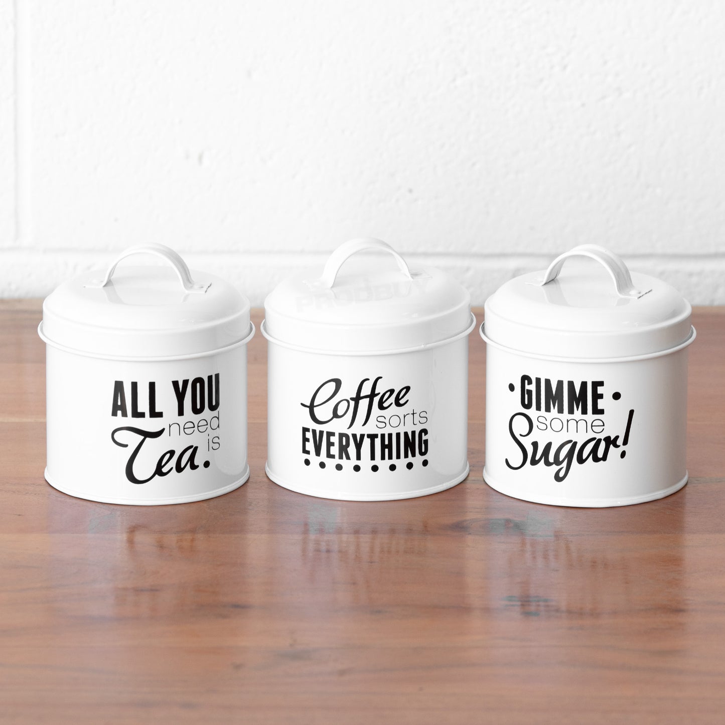 White & Black Text Tea Coffee Sugar Canisters Storage Set