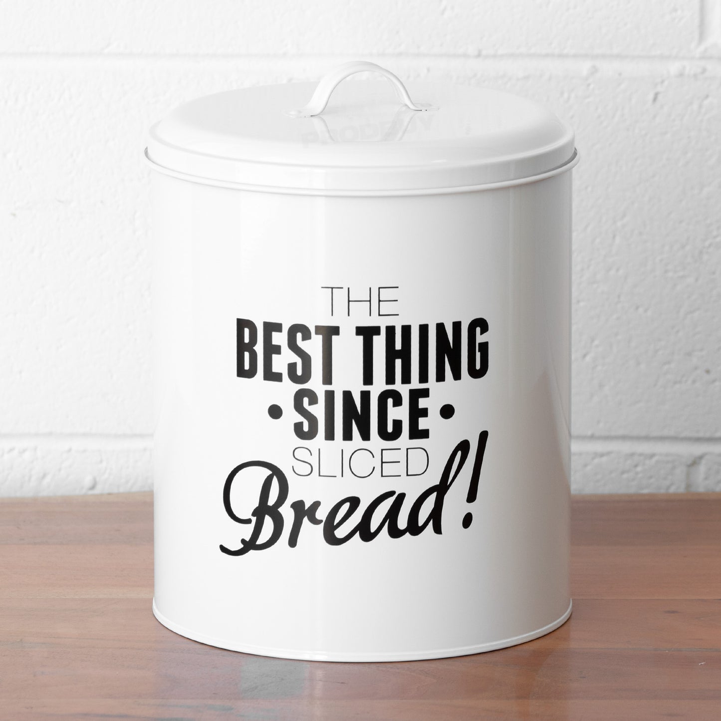 'Best Thing Since Sliced Bread' White Metal Storage Bin Crock