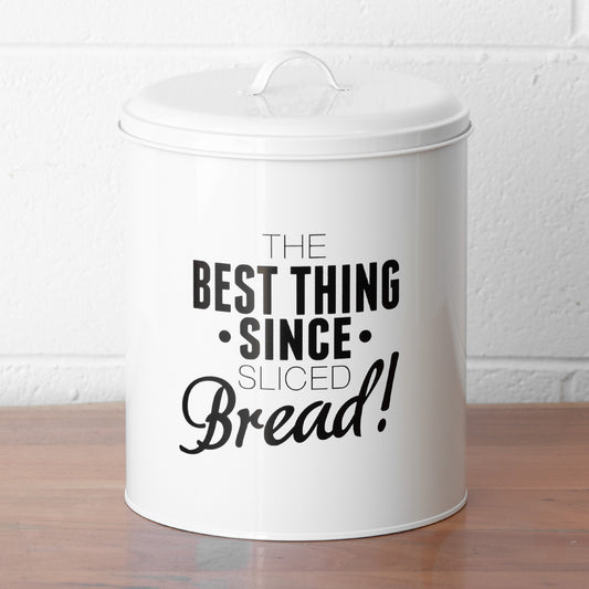 'Best Thing Since Sliced Bread' White Metal Storage Bin Crock