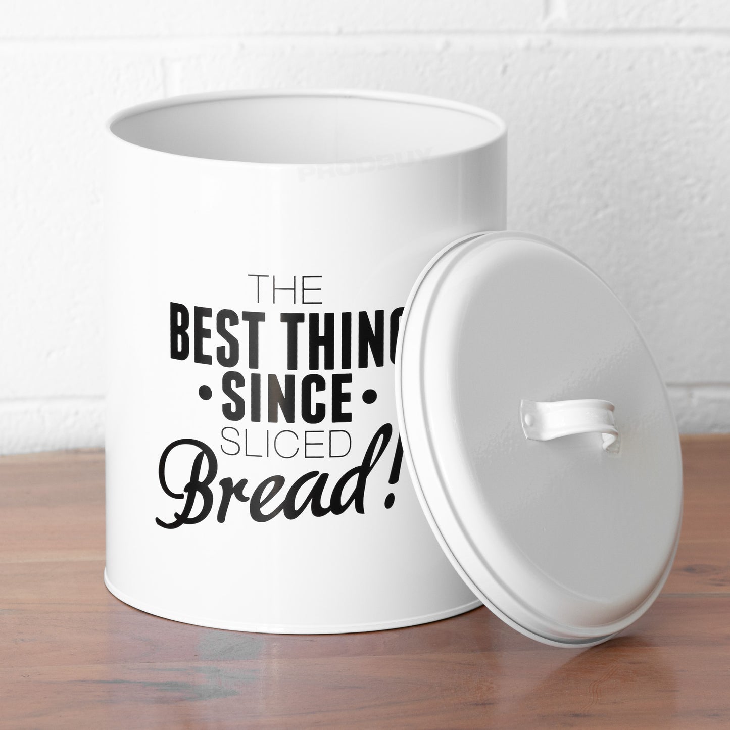 'Best Thing Since Sliced Bread' White Metal Storage Bin Crock