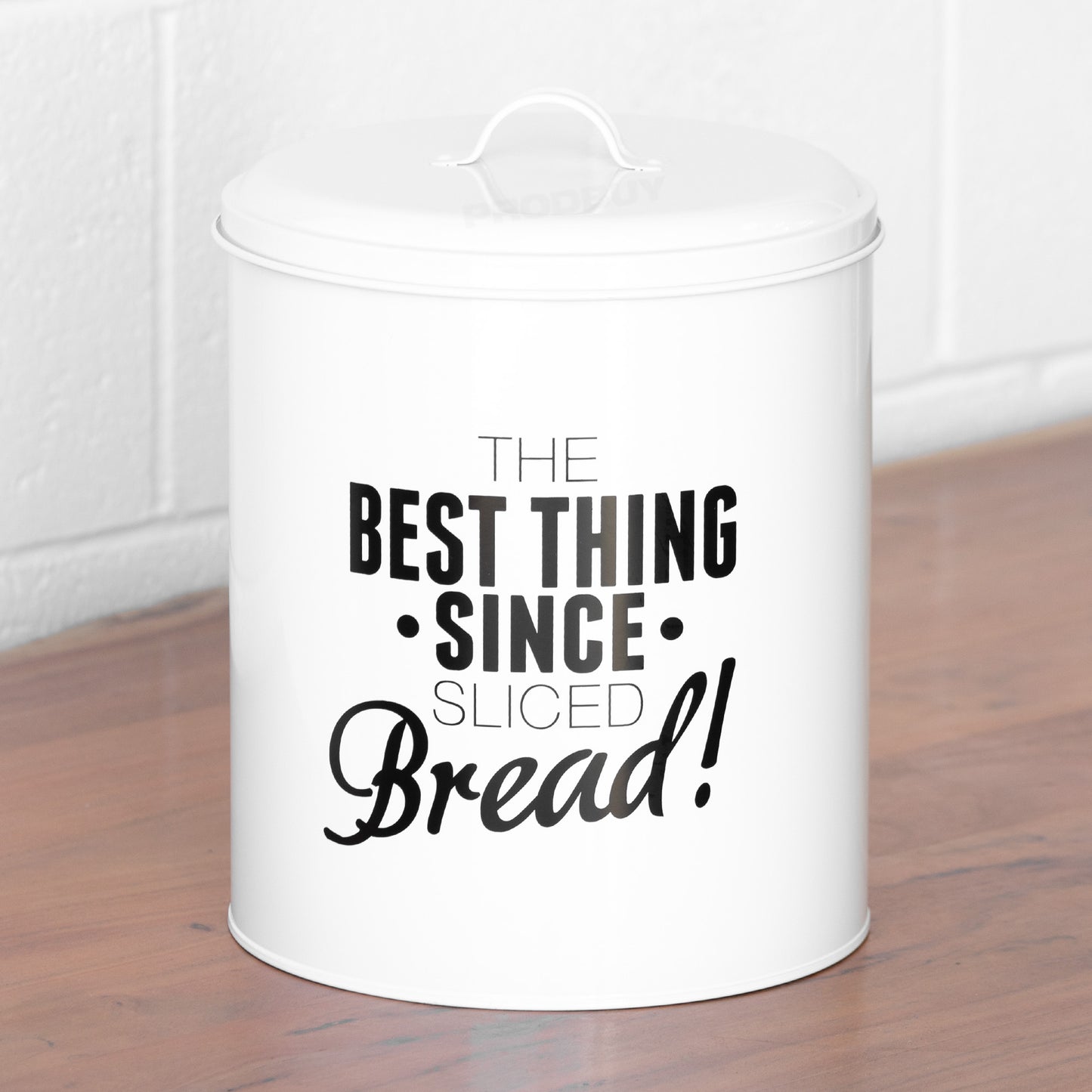 'Best Thing Since Sliced Bread' White Metal Storage Bin Crock