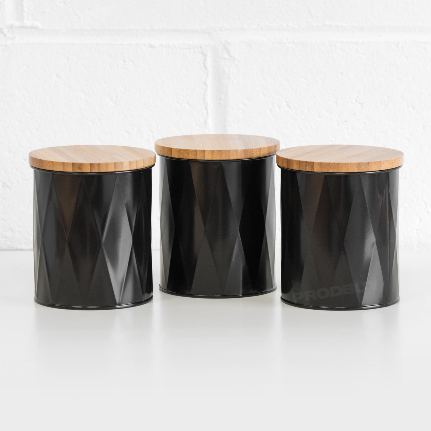 Set of 3 Black Geometric Kitchen Storage Canisters
