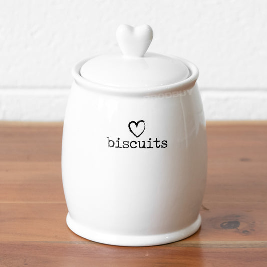 White Heart Ceramic Biscuit Storage Jar
