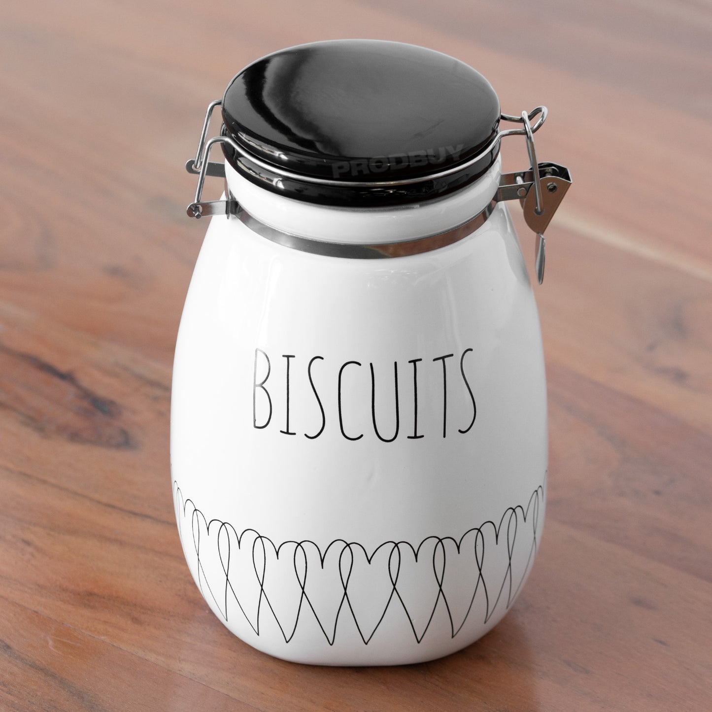 Black & White Heart 'Biscuits' Clip Top Storage Jar