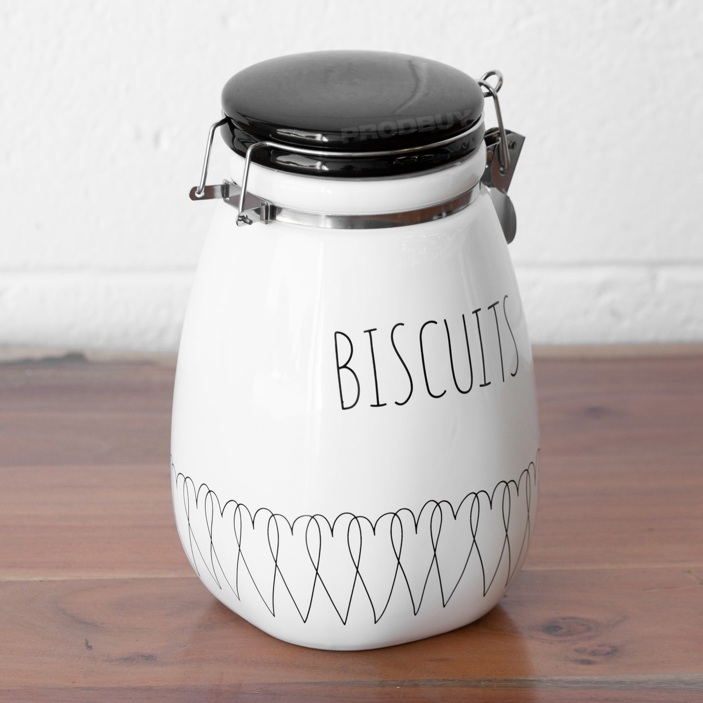 Black & White Heart 'Biscuits' Clip Top Storage Jar