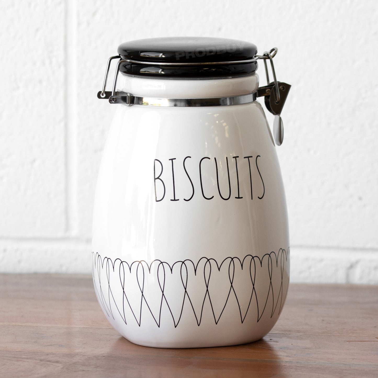 Black & White Heart 'Biscuits' Clip Top Storage Jar