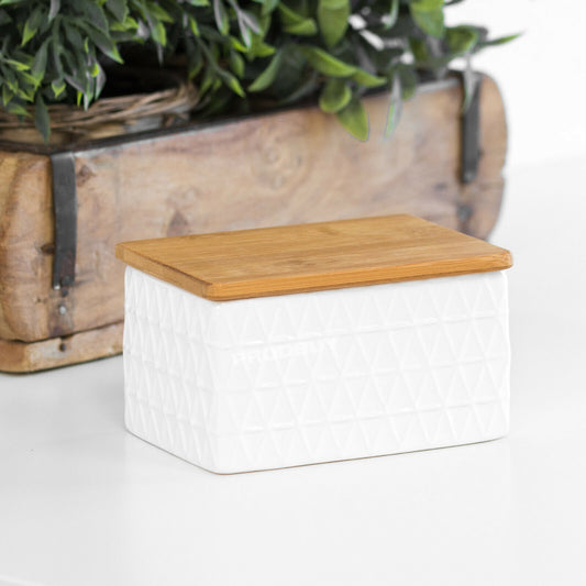 White Geometric Ceramic Butter Dish with Lid