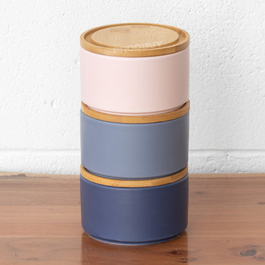 Stackable 3 Piece Ceramic Storage Canister Set