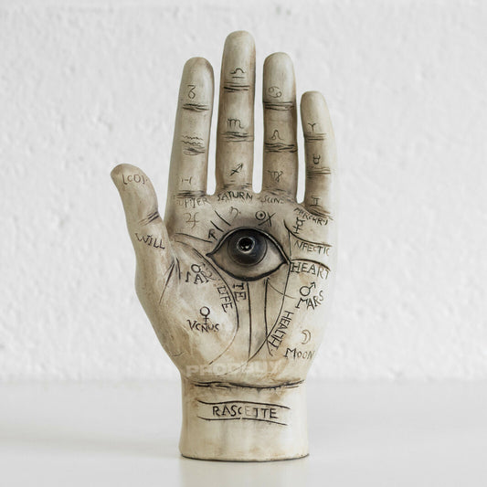 8" Palmistry Hand Ornament Hamsa Eye Sculpture Chiromancy Phrenology Palm Reader
