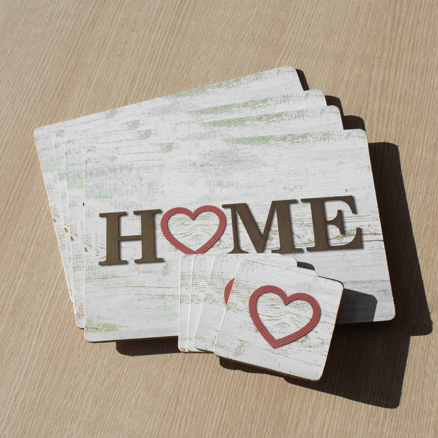 Set of 4 Placemats & Coasters with 'Home' Heart Design