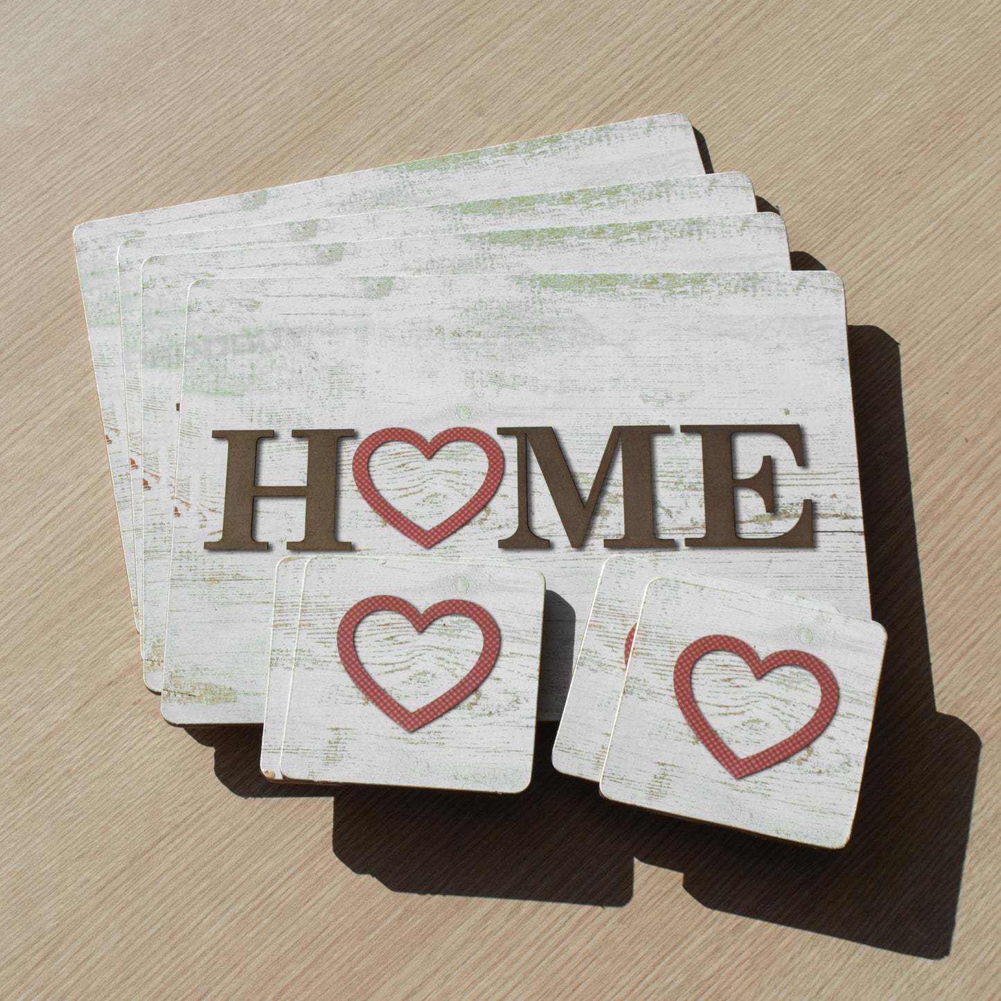 Set of 4 Placemats & Coasters with 'Home' Heart Design