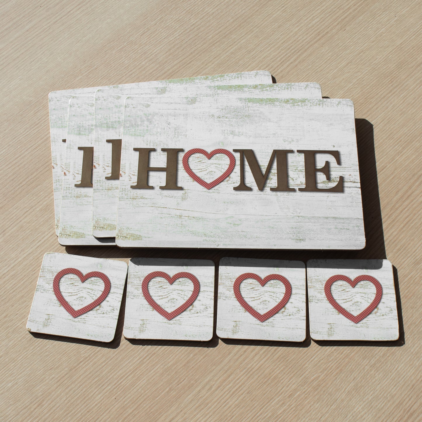 Set of 4 Placemats & Coasters with 'Home' Heart Design