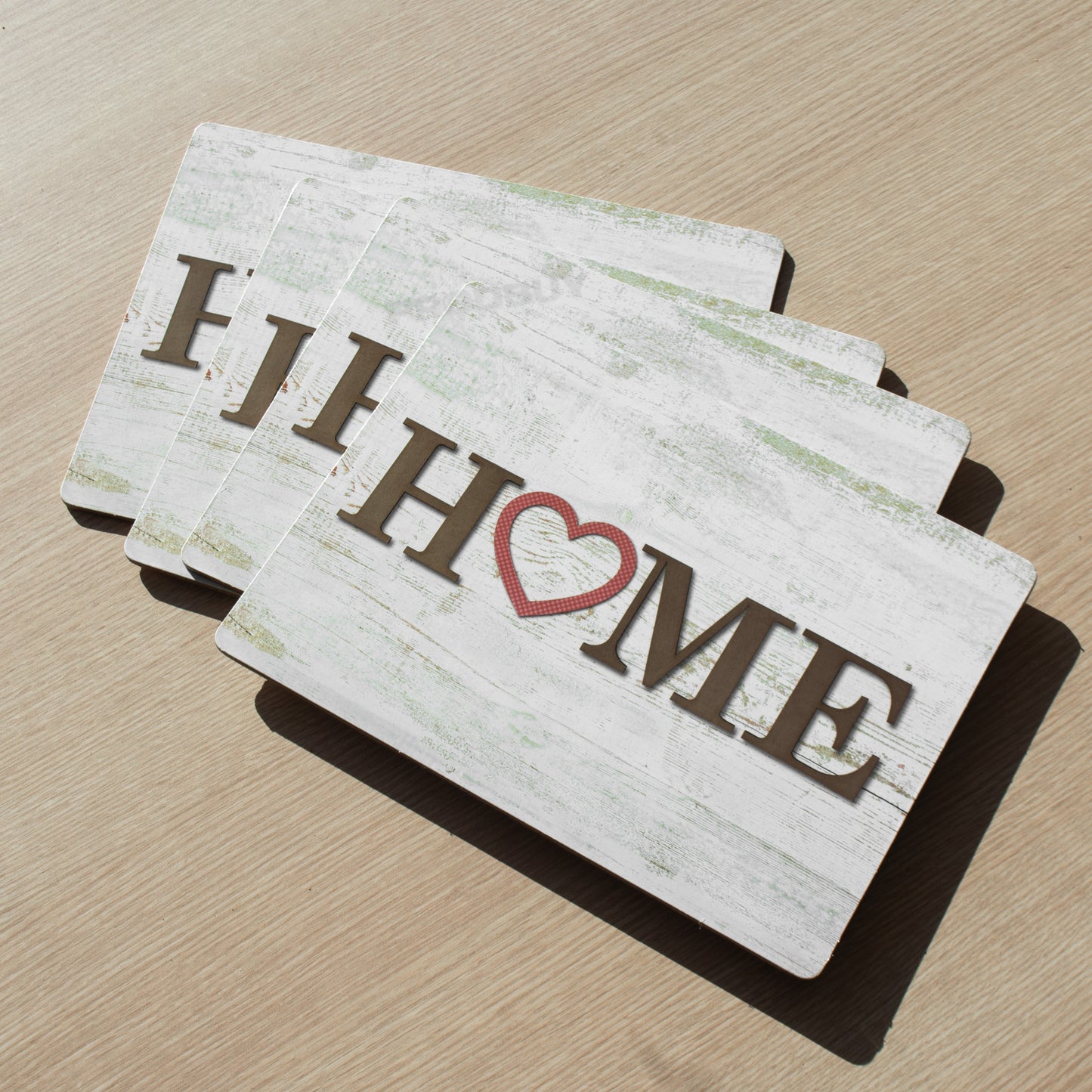 Set of 4 Placemats & Coasters with 'Home' Heart Design