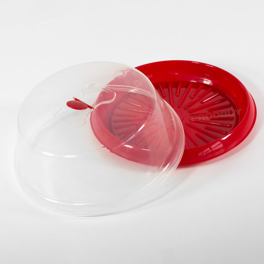 Red Plastic Cake Serving Plate with Clear Dome Cover