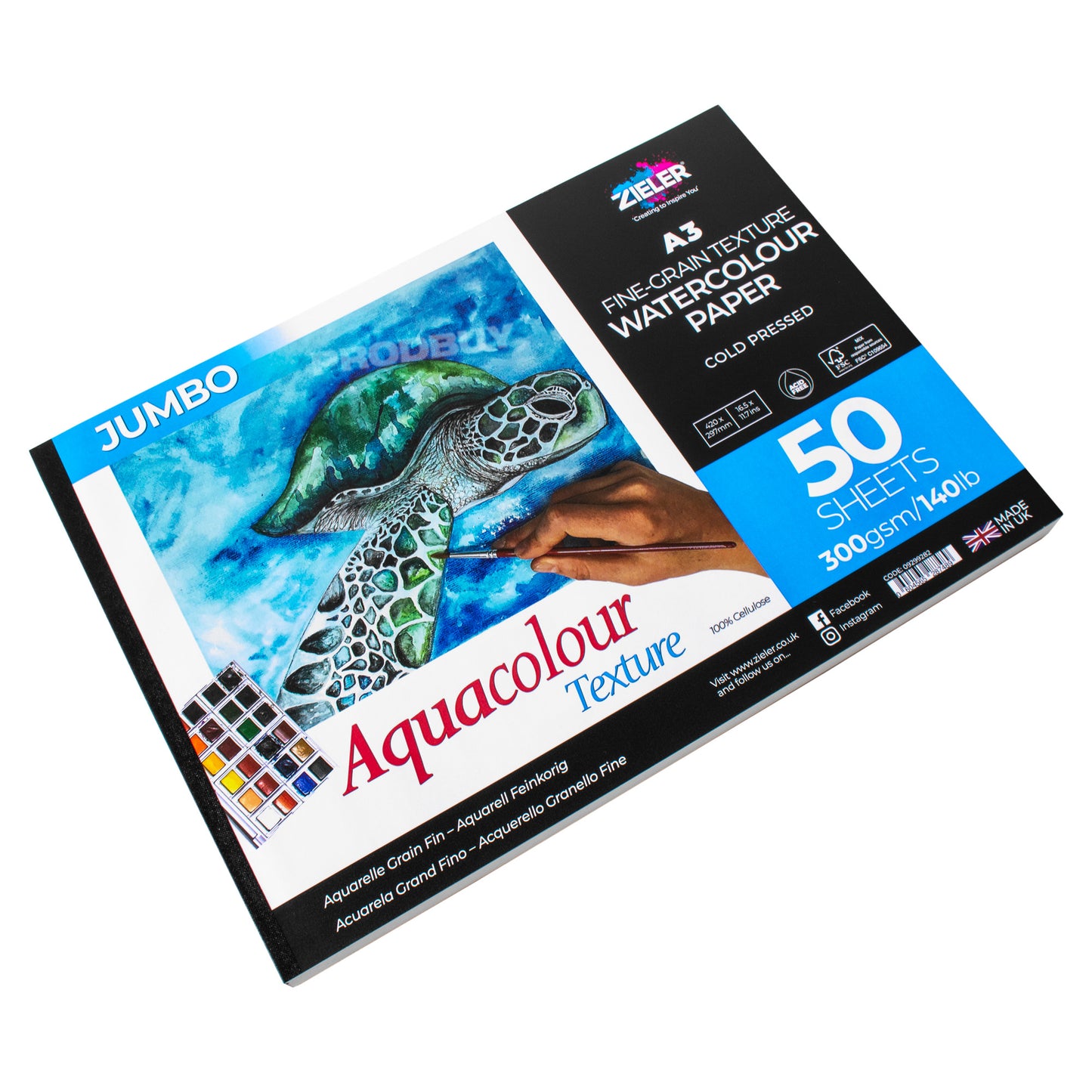 Zieler Large A3 Jumbo Watercolour Pad 300gsm 50 Sheets