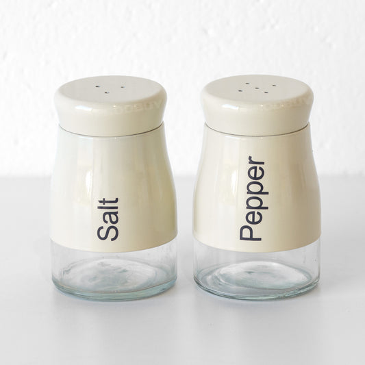 Retro Cream Glass Salt and Pepper Pot Shakers Set