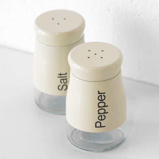 Retro Cream Glass Salt and Pepper Pot Shakers Set
