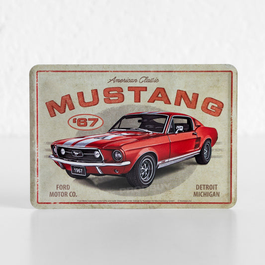 Red Classic Ford Mustang Small 10cm Metal Wall Art Sign