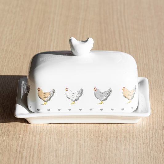 Hearts & Hens Butter Dish with Lid