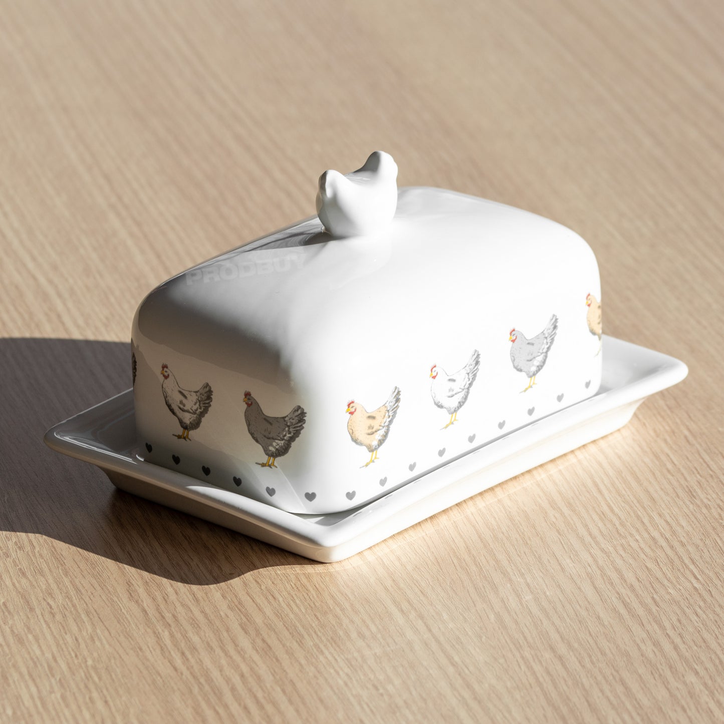 Hearts & Hens Butter Dish with Lid