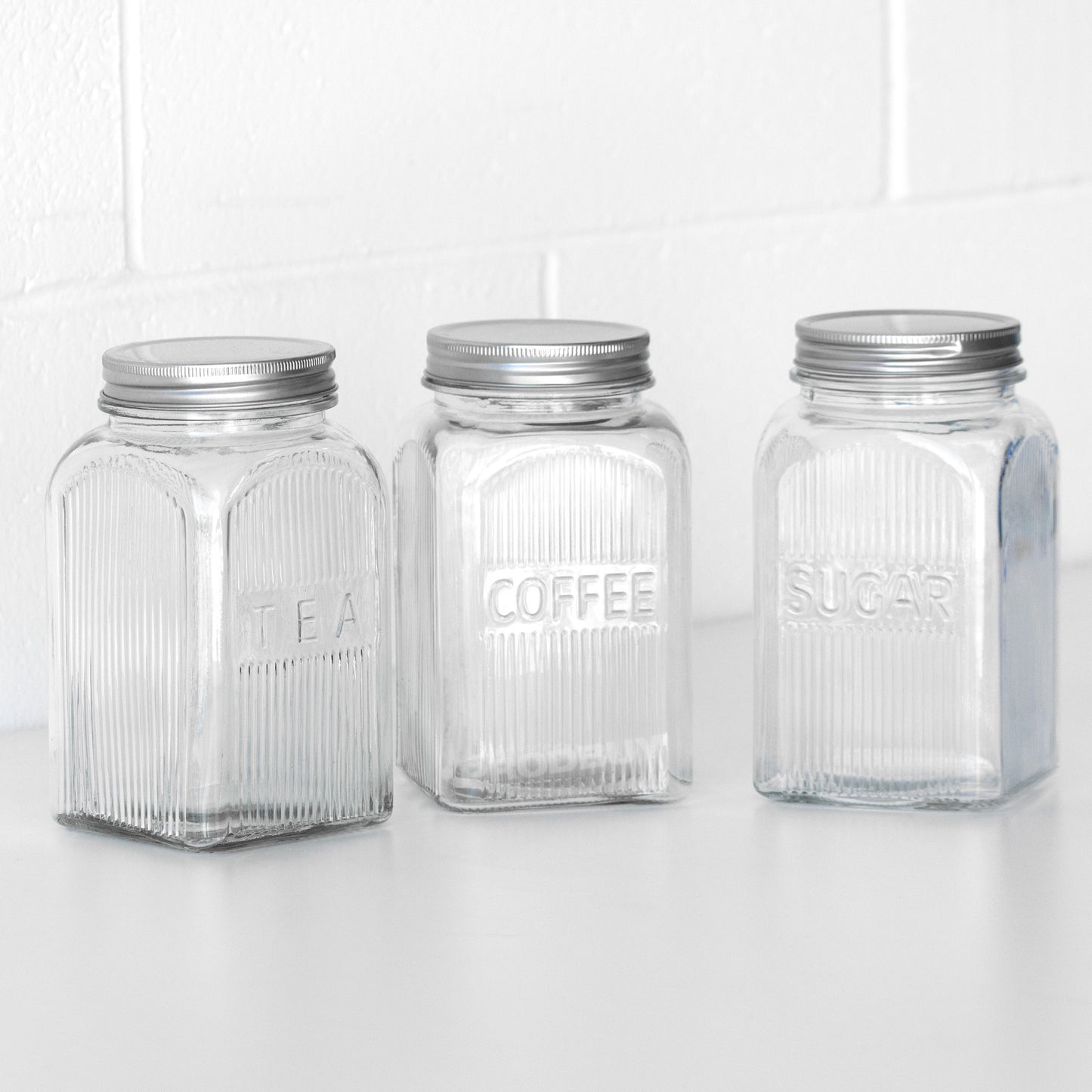 Tala Ribbed Tea Coffee Sugar Glass Jars