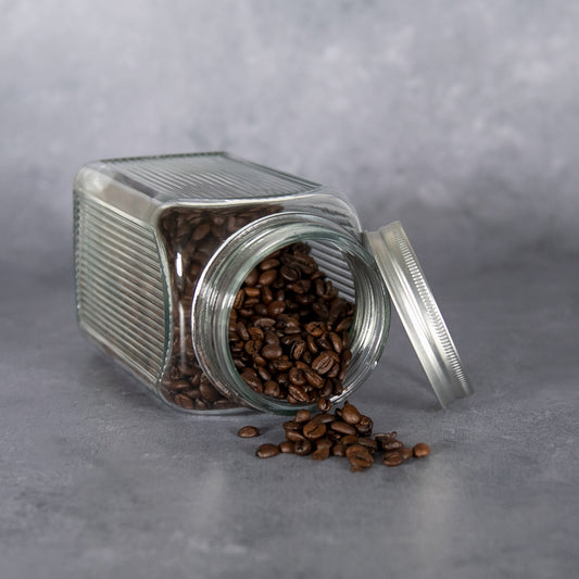 Set of 3 Square Ribbed Glass Storage Jars