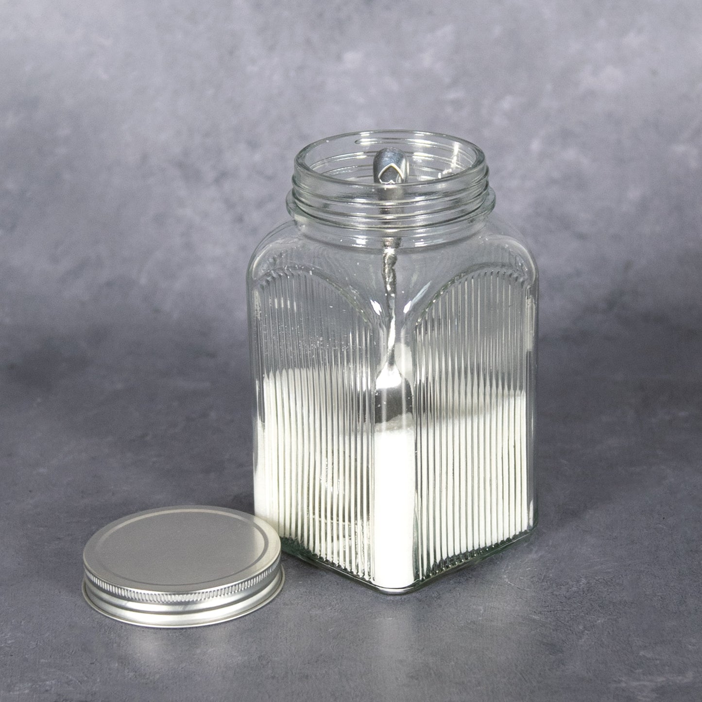 Set of 3 Square Ribbed Glass Storage Jars