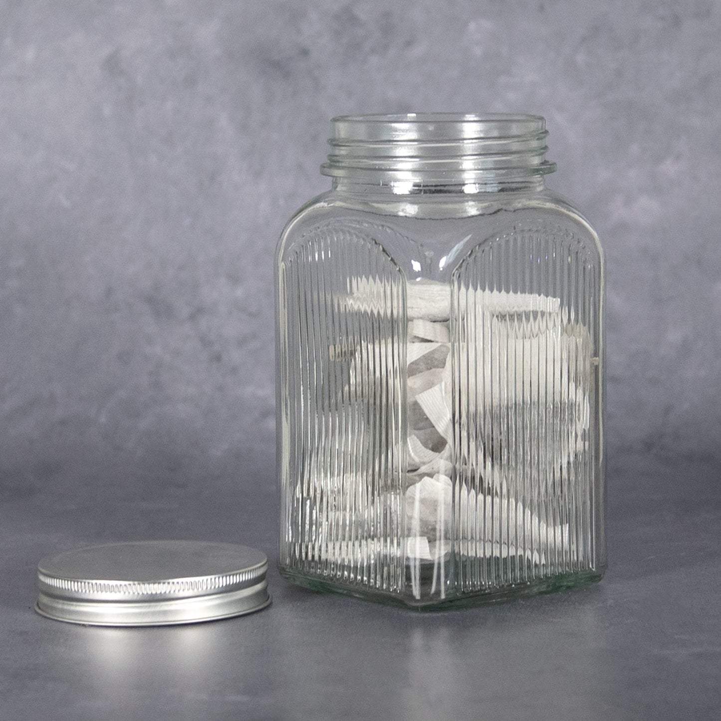 Set of 3 Square Ribbed Glass Storage Jars