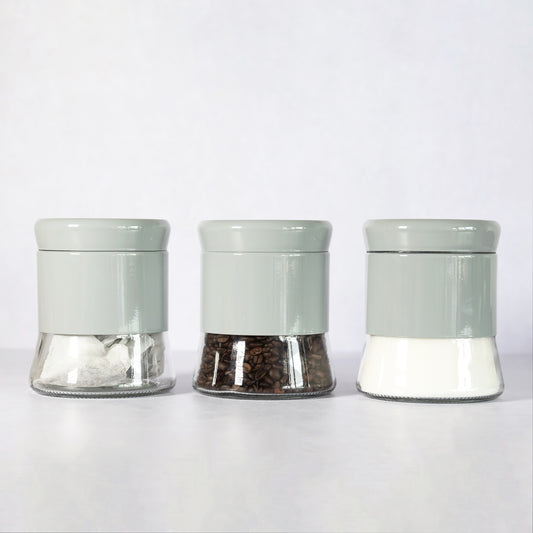 Set of 3 Grey Glass 700ml Storage Canisters Set