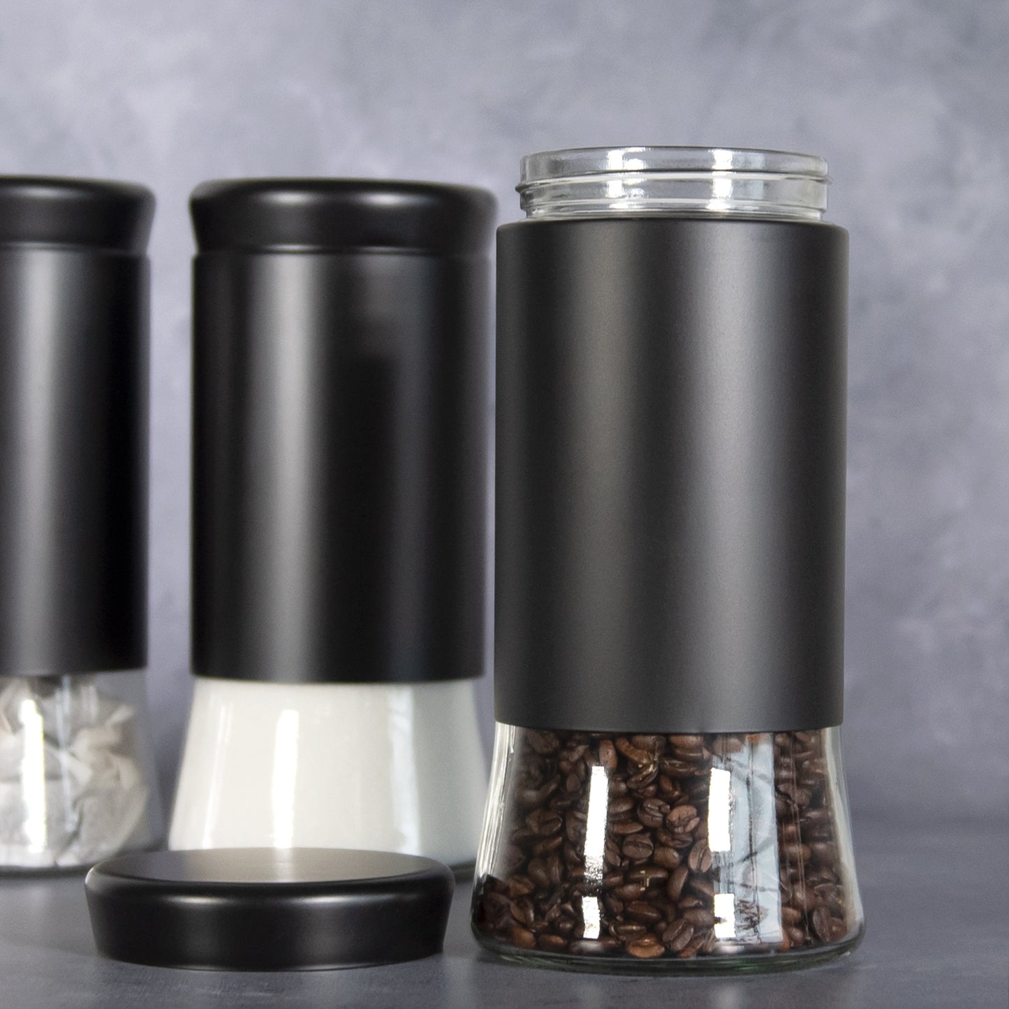 Set of 3 Tall Glass Storage Jars with Matt Black Surrounds