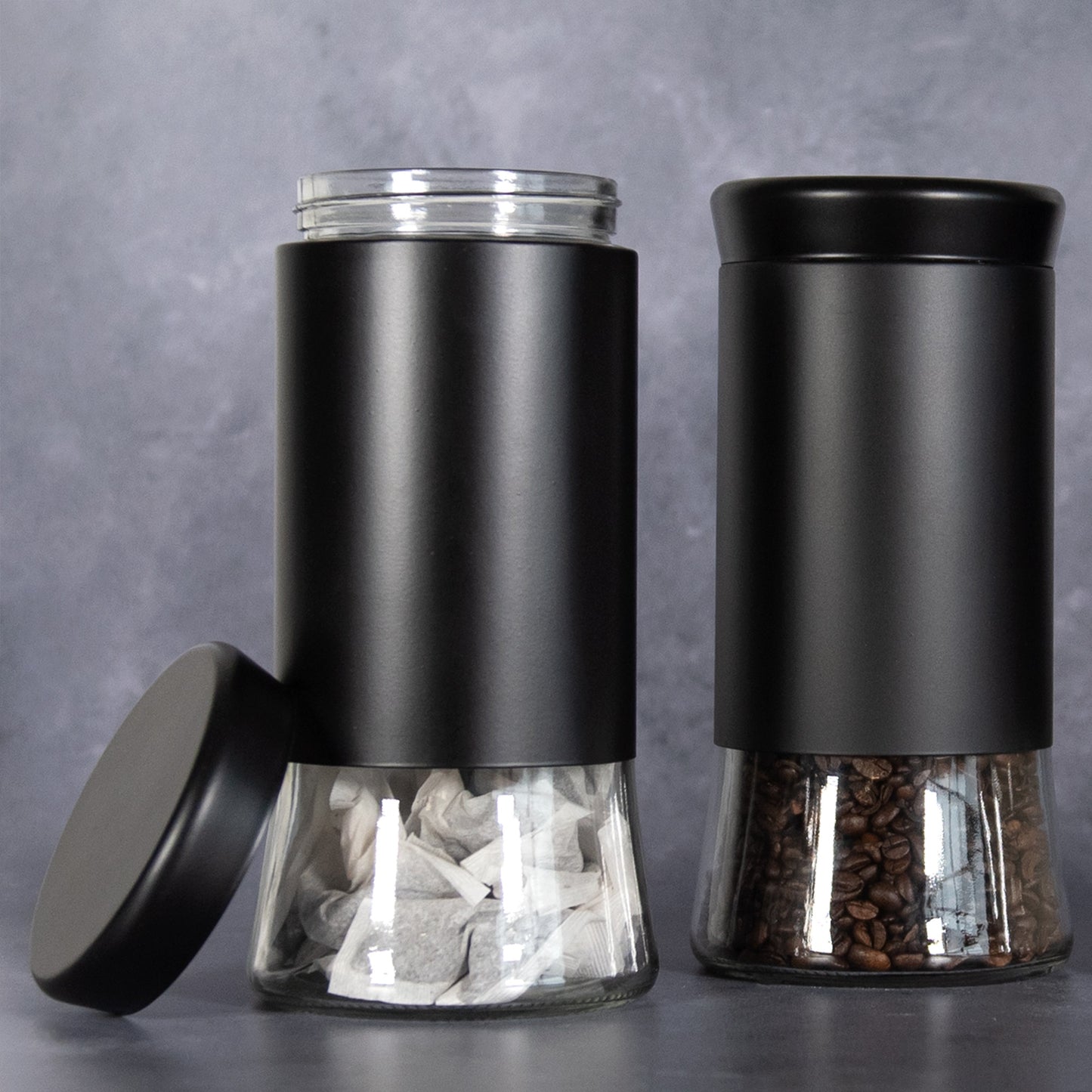 Set of 3 Tall Glass Storage Jars with Matt Black Surrounds