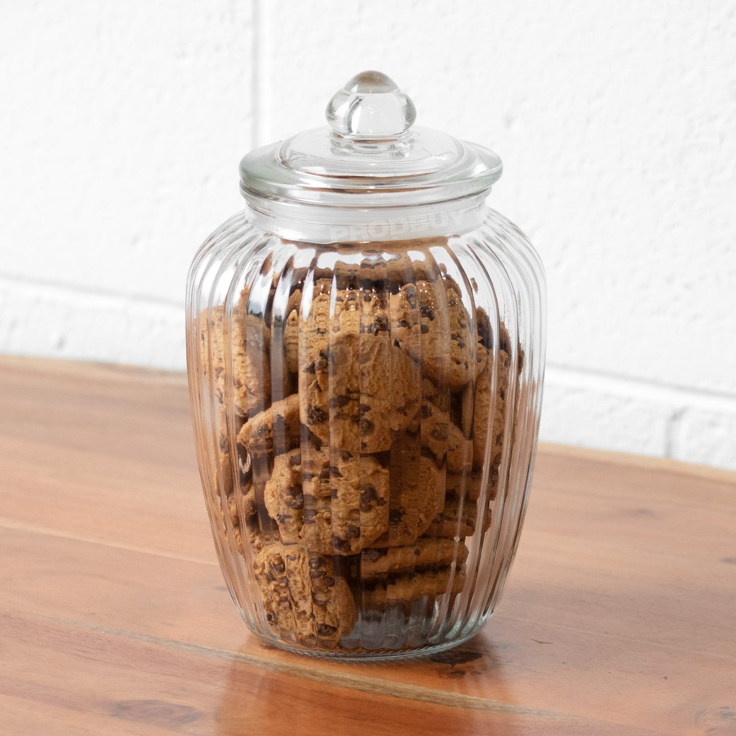 Retro 1.3 Litre Ribbed Glass Storage Jar Airtight Biscuit Cookie Container  Pot