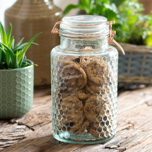 Glass Honeycomb 1.9 Litre Storage Jar with Clip Lid