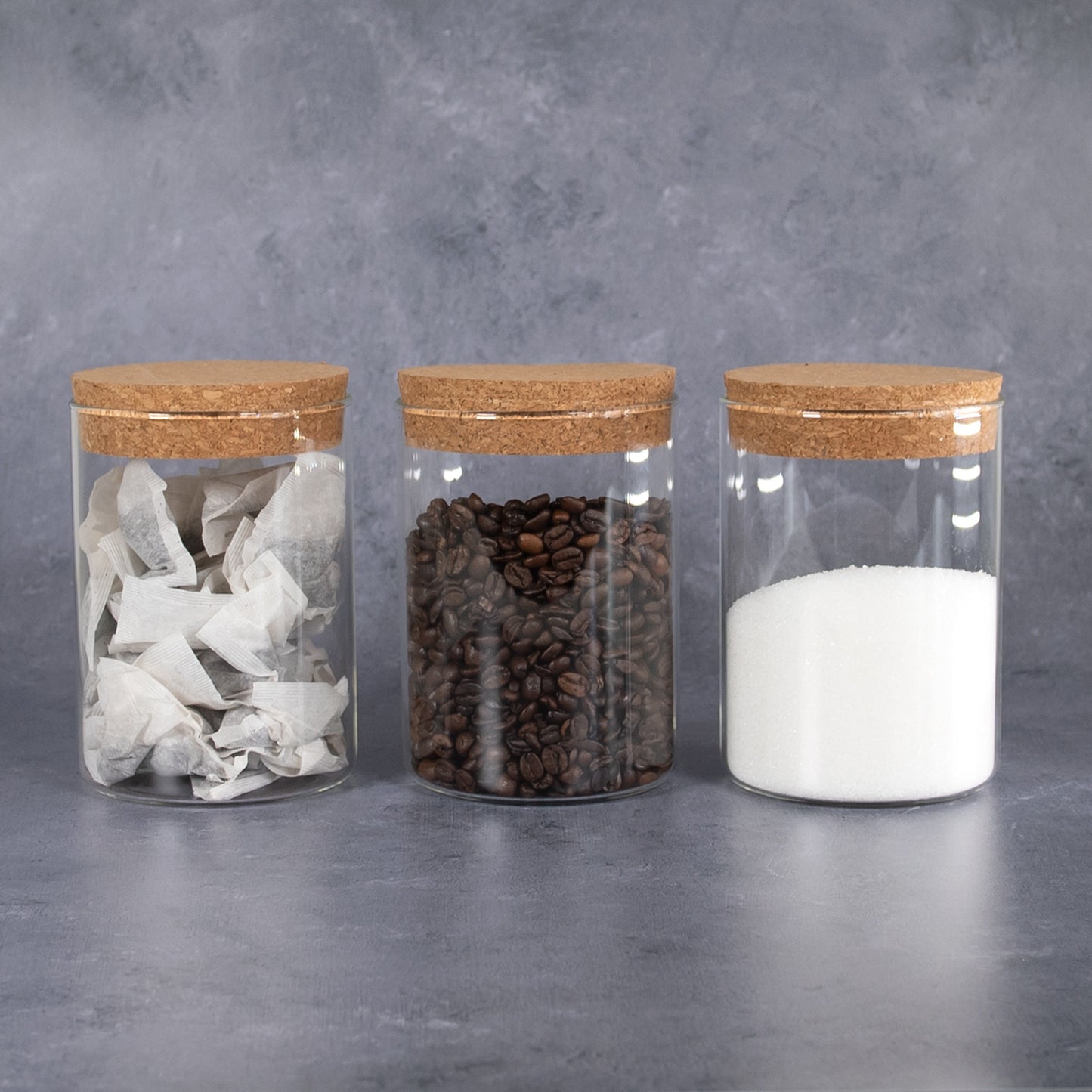 Set of 3 Glass Storage Canisters with Cork Lids