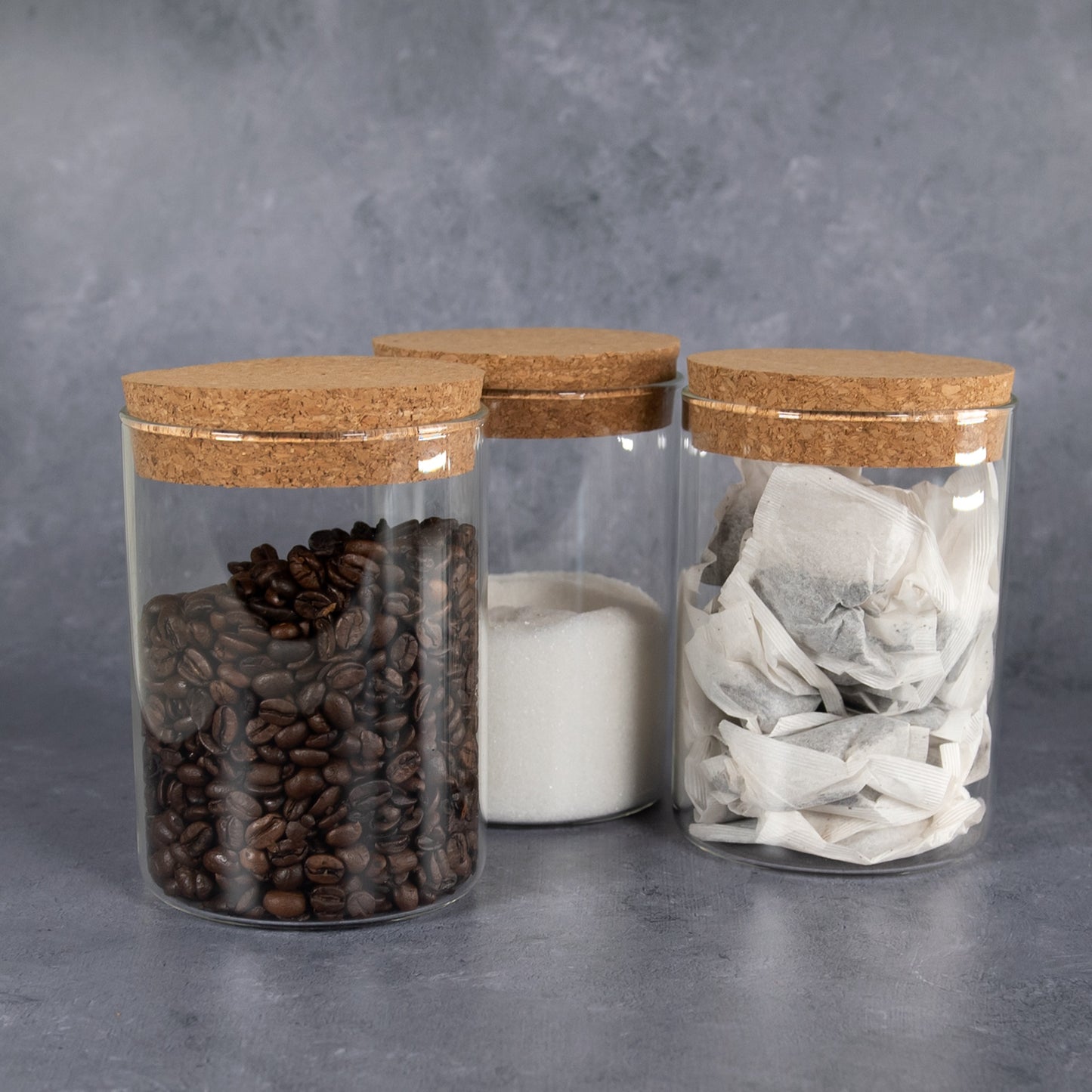 Set of 3 Glass Storage Canisters with Cork Lids