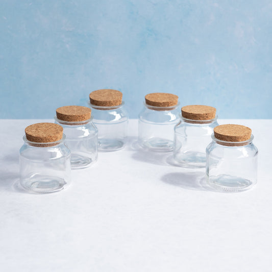 Miniature 150ml Round Glass Storage Jars Cork Lids - Ideal for Herbs and Spices