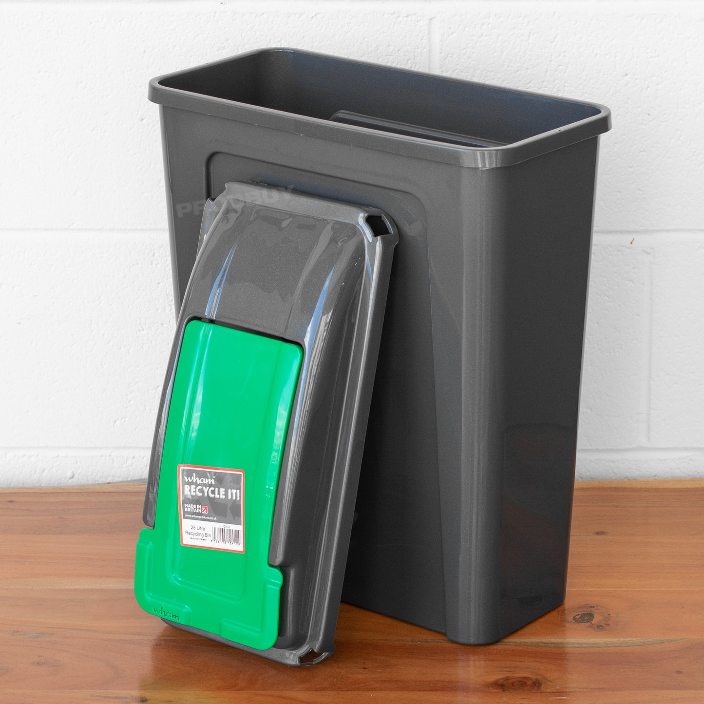 Large 25L Grey & Green Kitchen Recycling Bin