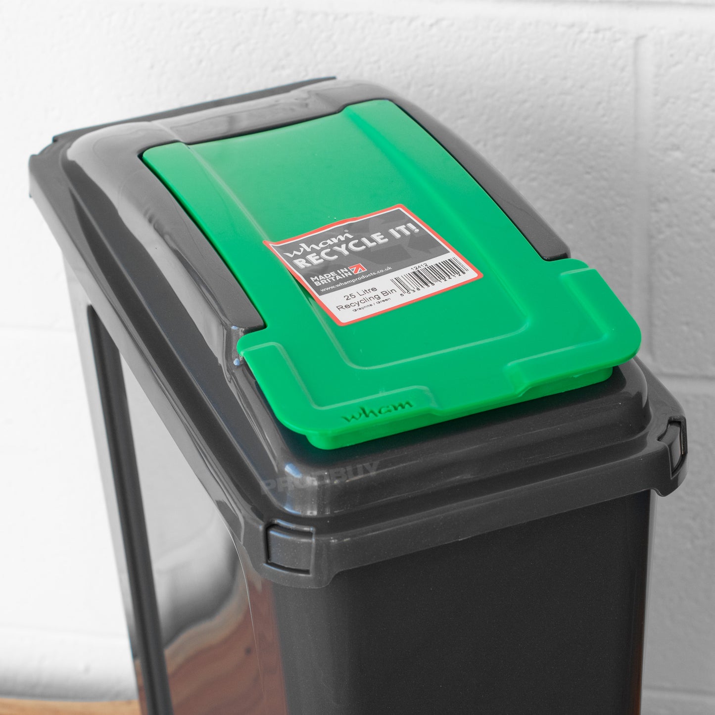 Large 25L Grey & Green Kitchen Recycling Bin