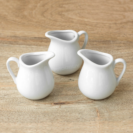 Set of 3 White Ceramic Milk Jugs 90ml