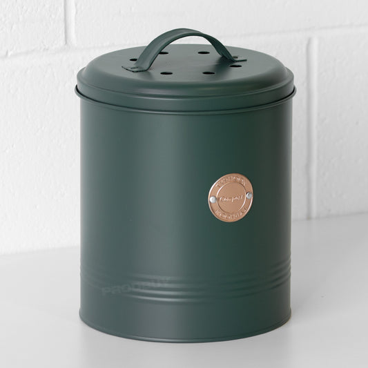 Retro Forest Green Compost Caddy Food Waste Bin
