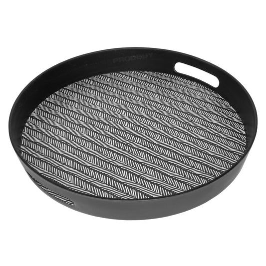 Round Black Bamboo Cafe Serving Tray with Handes