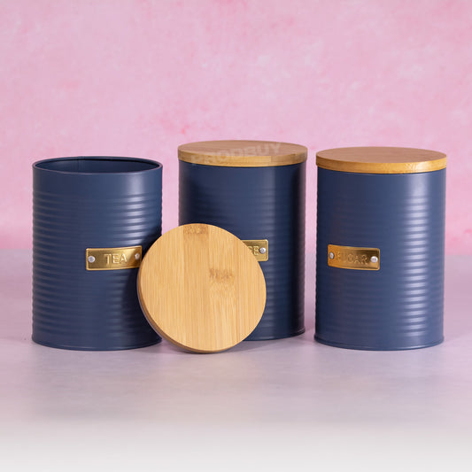 Retro Navy Blue Tea Coffee Sugar Storage Tin Set