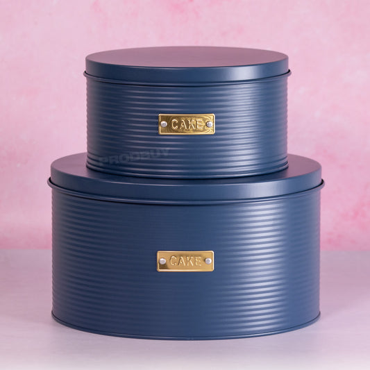 Set of 2 Retro Navy Blue Round Cake Storage Tins