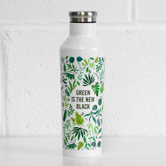 White & Green Floral Double Wall Coffee Travel Flask