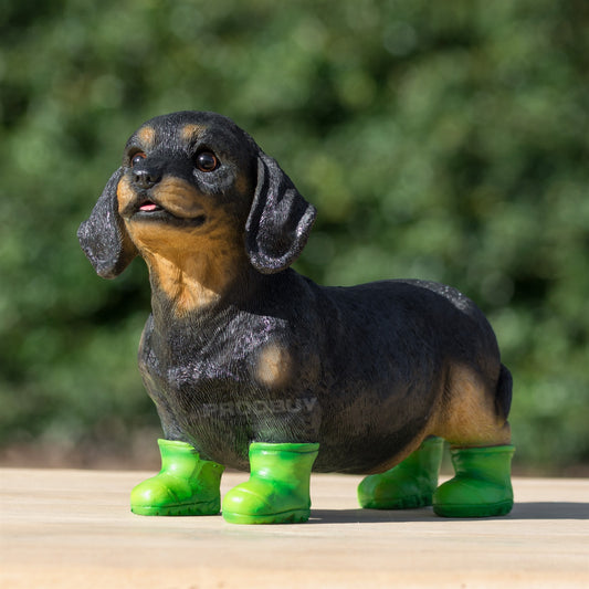 Dachshund Dog In Green Boots Resin Ornament