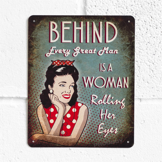 Woman Rolling Her Eyes Retro Metal Sign 25cm Tin Wall Art Plaque