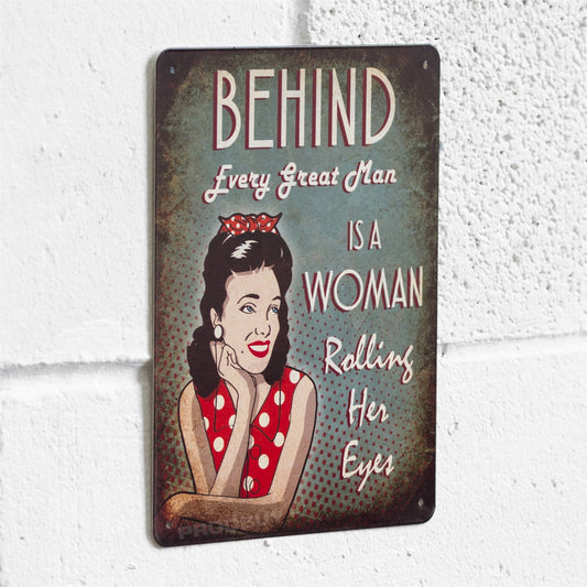 Woman Rolling Her Eyes Retro Metal Sign 25cm Tin Wall Art Plaque